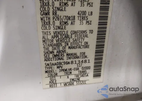 2006 Infiniti Qx56 z USA, uszkodzony, nr VIN 5N3AA08C96N813481